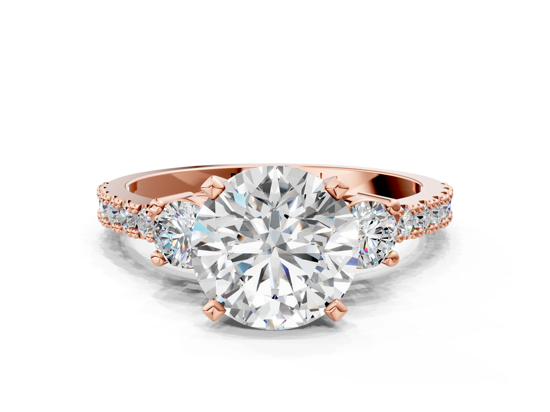 Rose gold Round Cut Three-Stone Diamond Pavé Band with Prong Setting_66