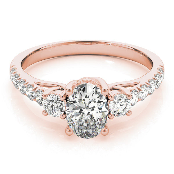 Rose gold Round Cut Three-Stone Diamond Pave Band with Prong Setting 2