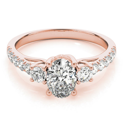 Rose gold Round Cut Three-Stone Diamond Pave Band with Prong Setting 2