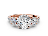 Rose gold Round Cut Three-Stone Diamond Pave Band with Prong Setting_85