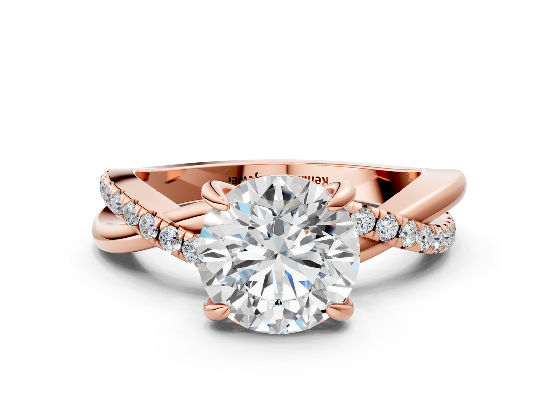 Rose gold Round Cut Twist Band Solitaire Diamond Ring with Pavé Setting_15