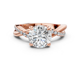 Rose gold Round Cut Twist Band Solitaire Diamond Ring with Pavé Setting_15