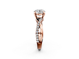 Rose gold Round Cut Twist Band Solitaire Diamond Ring with Pavé Setting_17