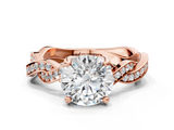 Rose gold Round Cut Twisted Pavé Band Solitaire Ring with Four-Prong Setting_112