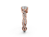 Rose gold Round Cut Twisted Pavé Band Solitaire Ring with Four-Prong Setting_114