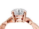 Rose gold Round Cut Twisted Pavé Band Solitaire Ring with Four-Prong Setting_116