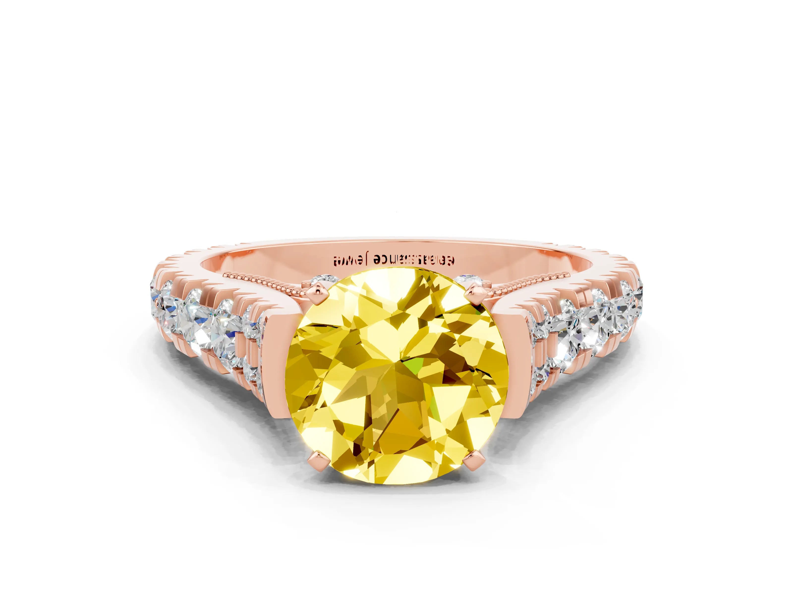 Rose gold Round Cut Yellow Sapphire Classic Solitaire Ring with Pavé Band and Four-Prong Setting_12