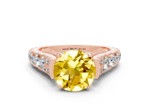 Rose gold Round Cut Yellow Sapphire Classic Solitaire Ring with Pavé Band and Four-Prong Setting_12