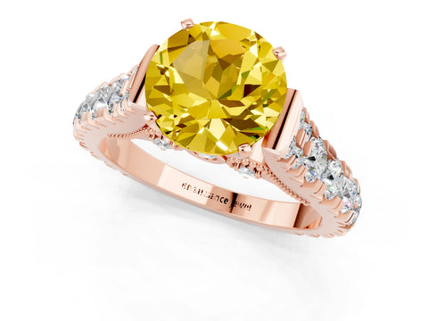 Rose gold Round Cut Yellow Sapphire Classic Solitaire Ring with Pavé Band and Four-Prong Setting_13