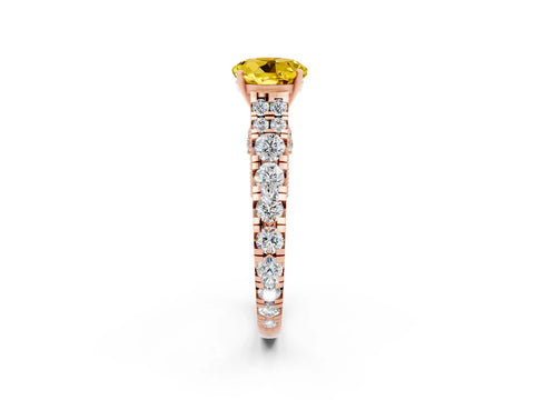 Rose gold Round Cut Yellow Sapphire Classic Solitaire Ring with Pavé Band and Four-Prong Setting_14
