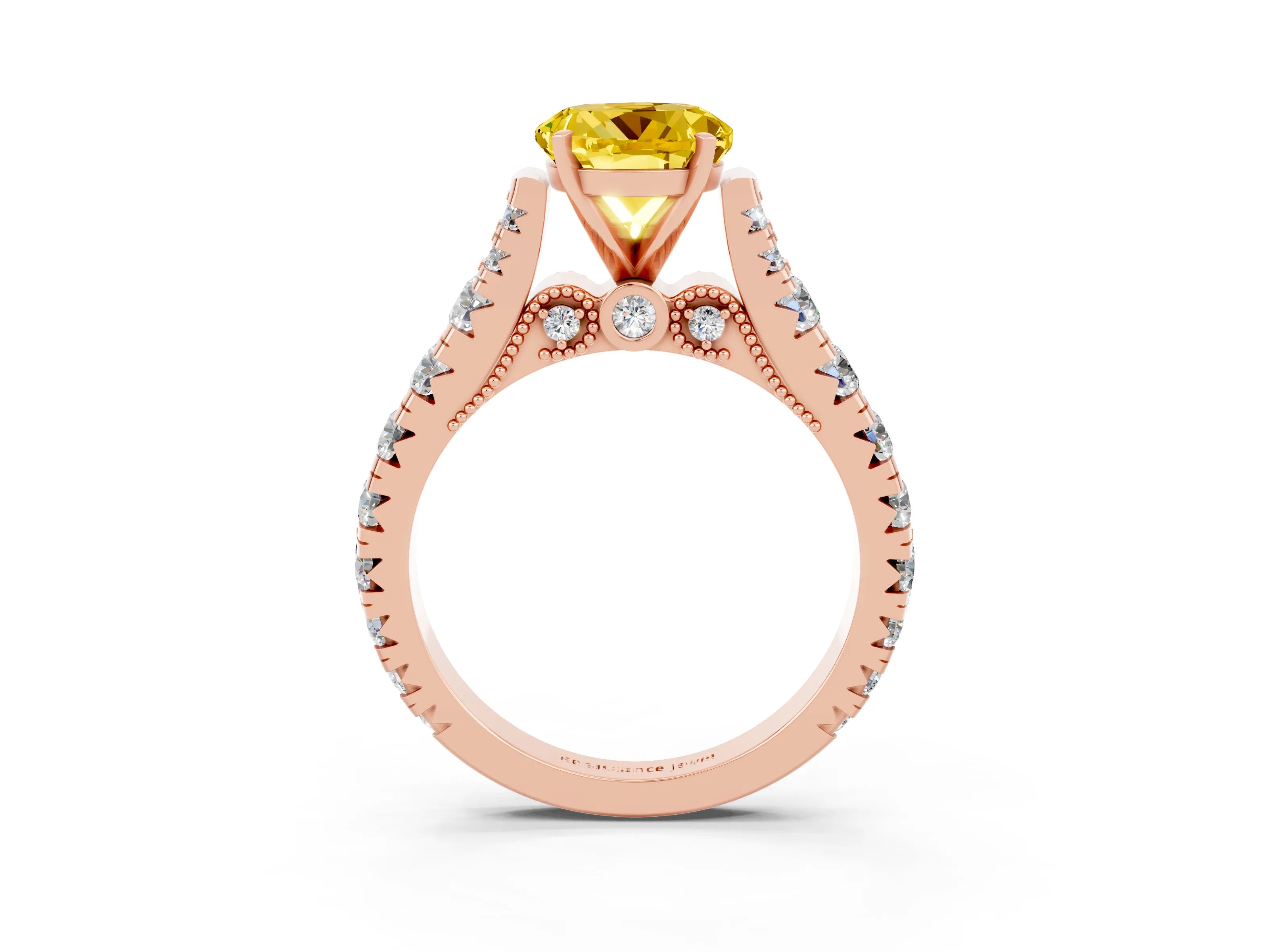Rose gold Round Cut Yellow Sapphire Classic Solitaire Ring with Pavé Band and Four-Prong Setting_15