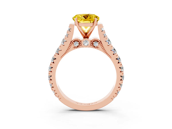 Rose gold Round Cut Yellow Sapphire Classic Solitaire Ring with Pavé Band and Four-Prong Setting