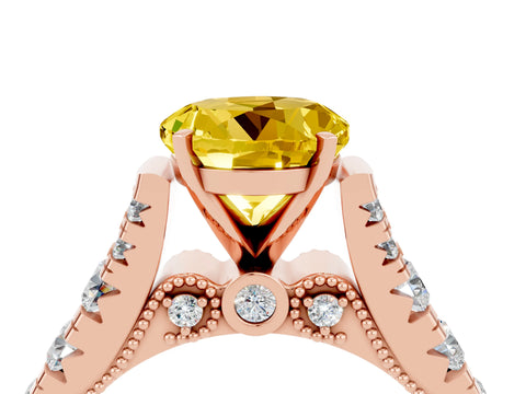 Rose gold Round Cut Yellow Sapphire Classic Solitaire Ring with Pavé Band and Four-Prong Setting_16