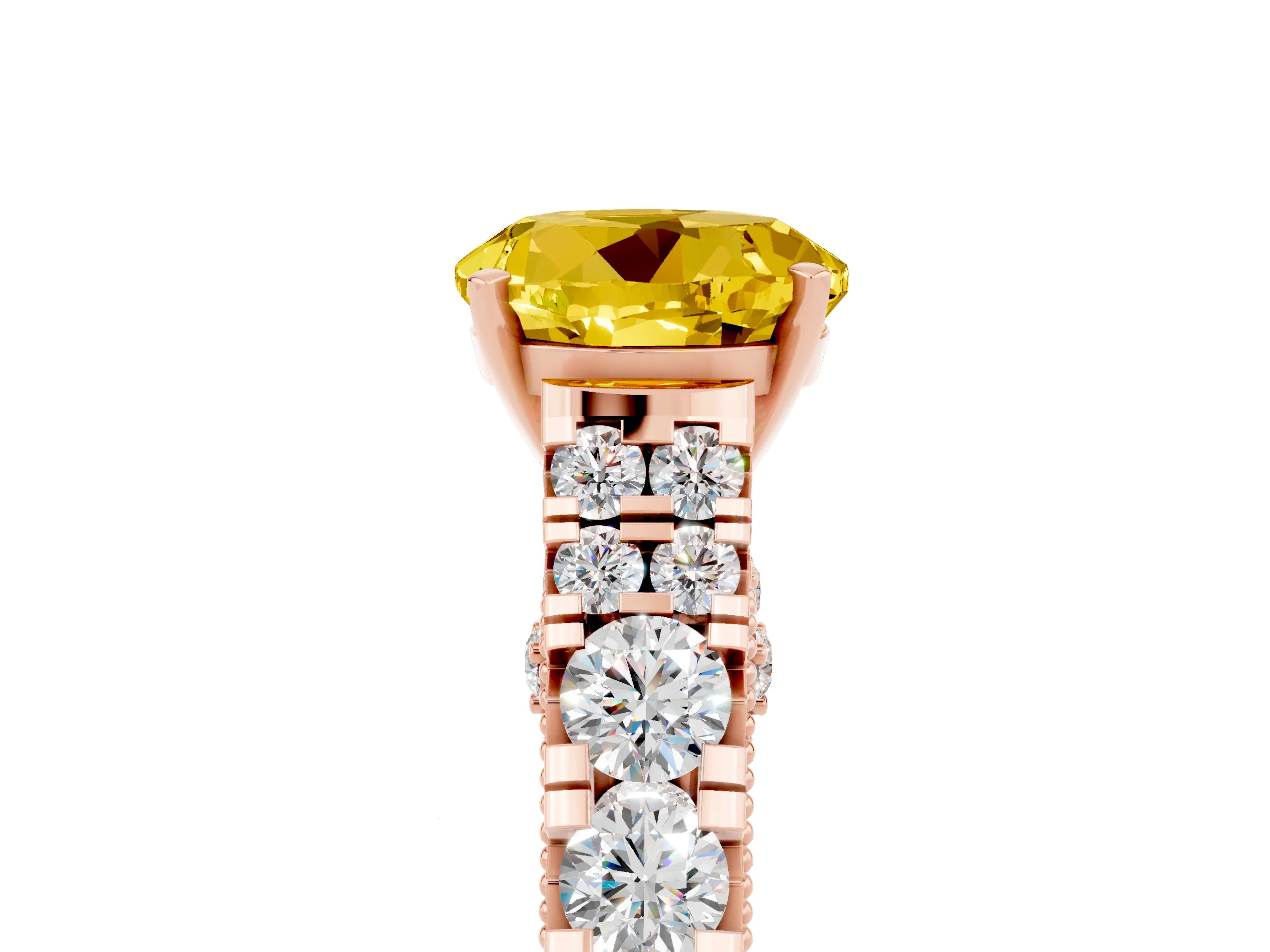 Rose gold Round Cut Yellow Sapphire Classic Solitaire Ring with Pavé Band and Four-Prong Setting_17
