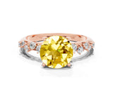 Rose gold Round Cut Yellow Sapphire Cluster Side Stone Solitaire Ring with Prong Setting_69