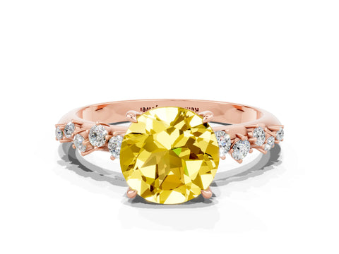 Rose gold Round Cut Yellow Sapphire Cluster Side Stone Solitaire Ring with Prong Setting_69