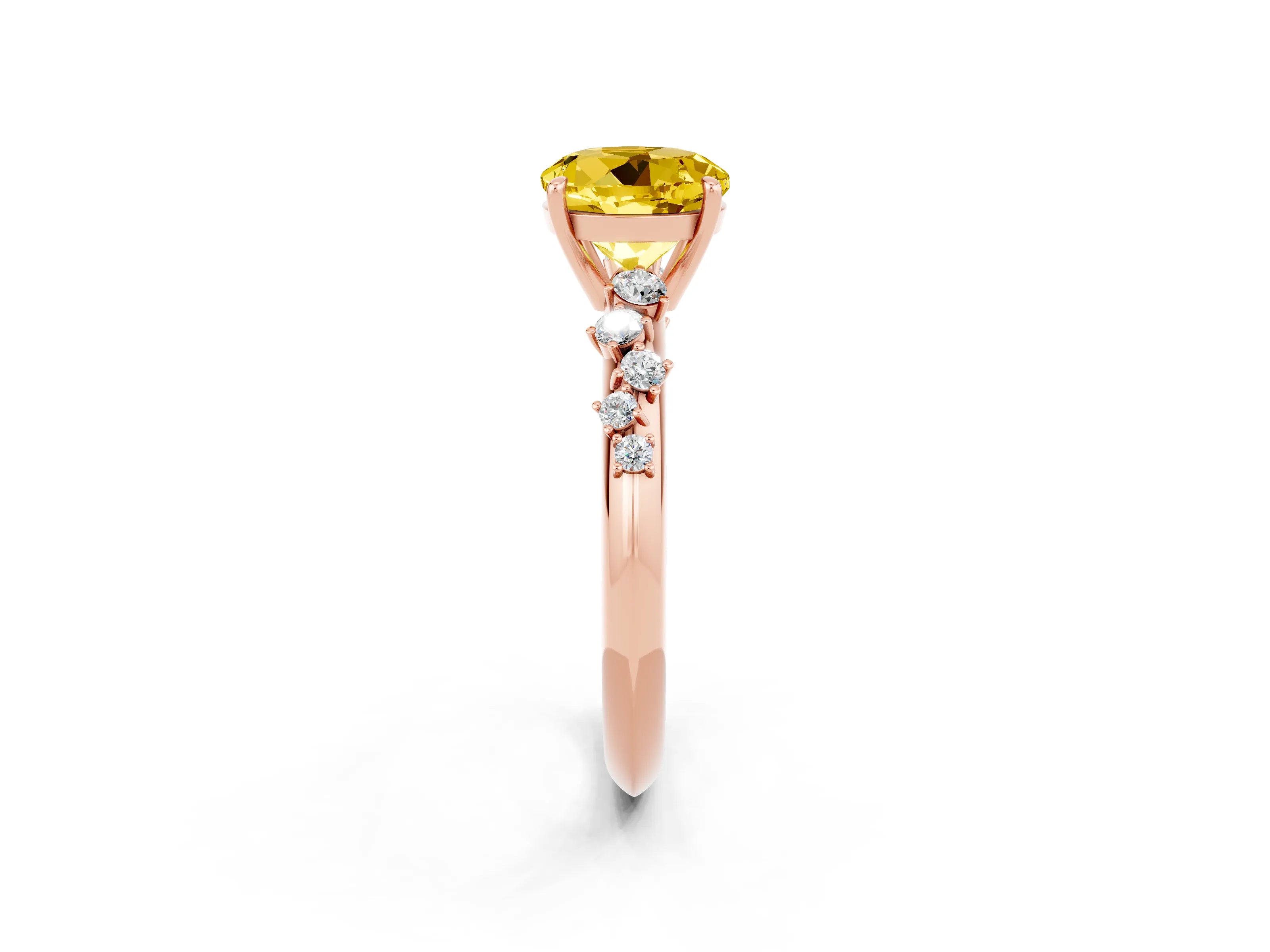 Rose gold Round Cut Yellow Sapphire Cluster Side Stone Solitaire Ring with Prong Setting_71