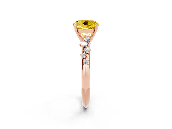 Rose gold Round Cut Yellow Sapphire Cluster Side Stone Solitaire Ring with Prong Setting