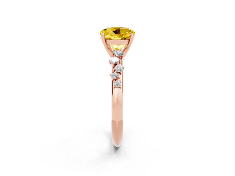 Rose gold Round Cut Yellow Sapphire Cluster Side Stone Solitaire Ring with Prong Setting_71
