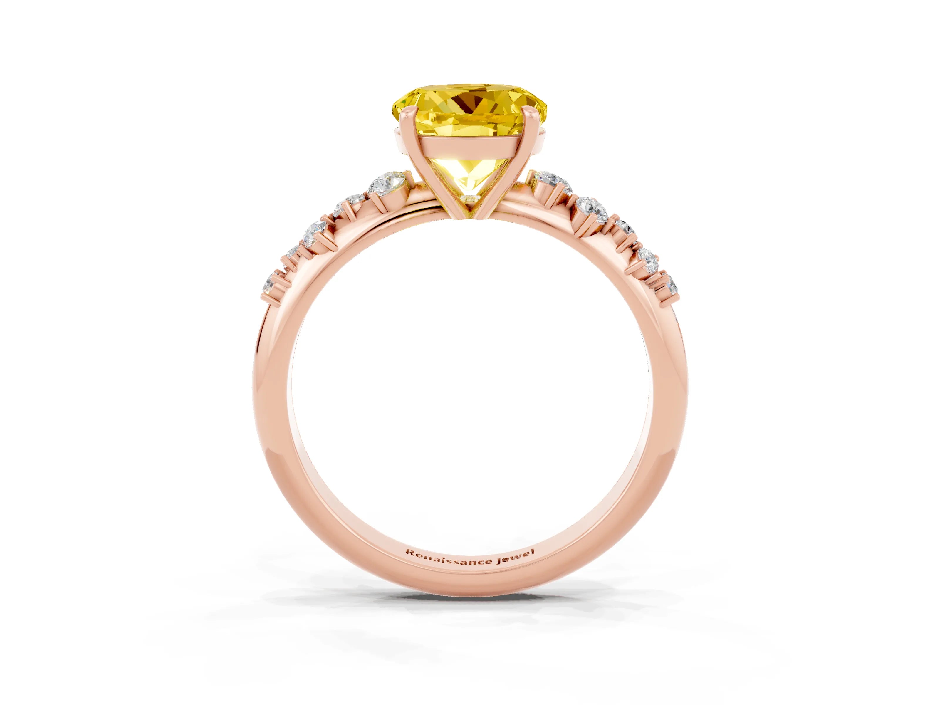 Rose gold Round Cut Yellow Sapphire Cluster Side Stone Solitaire Ring with Prong Setting_72