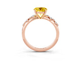 Rose gold Round Cut Yellow Sapphire Cluster Side Stone Solitaire Ring with Prong Setting_72
