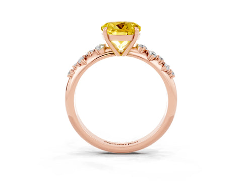 Rose gold Round Cut Yellow Sapphire Cluster Side Stone Solitaire Ring with Prong Setting_72