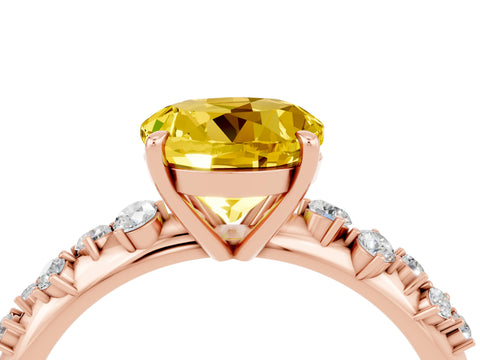 Rose gold Round Cut Yellow Sapphire Cluster Side Stone Solitaire Ring with Prong Setting_73