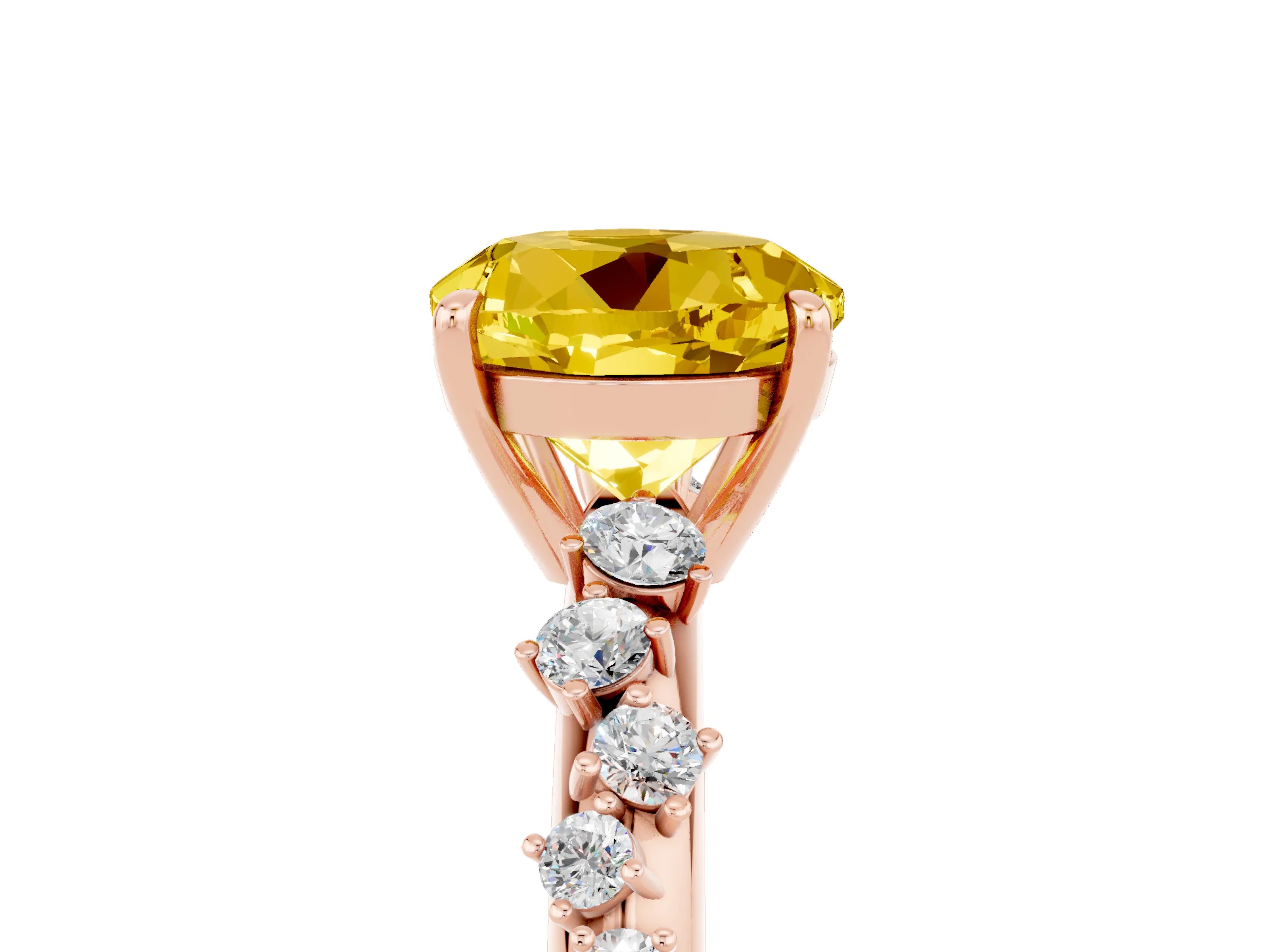 Rose gold Round Cut Yellow Sapphire Cluster Side Stone Solitaire Ring with Prong Setting_74