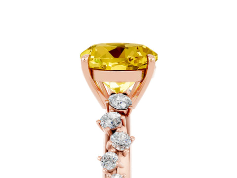 Rose gold Round Cut Yellow Sapphire Cluster Side Stone Solitaire Ring with Prong Setting_74