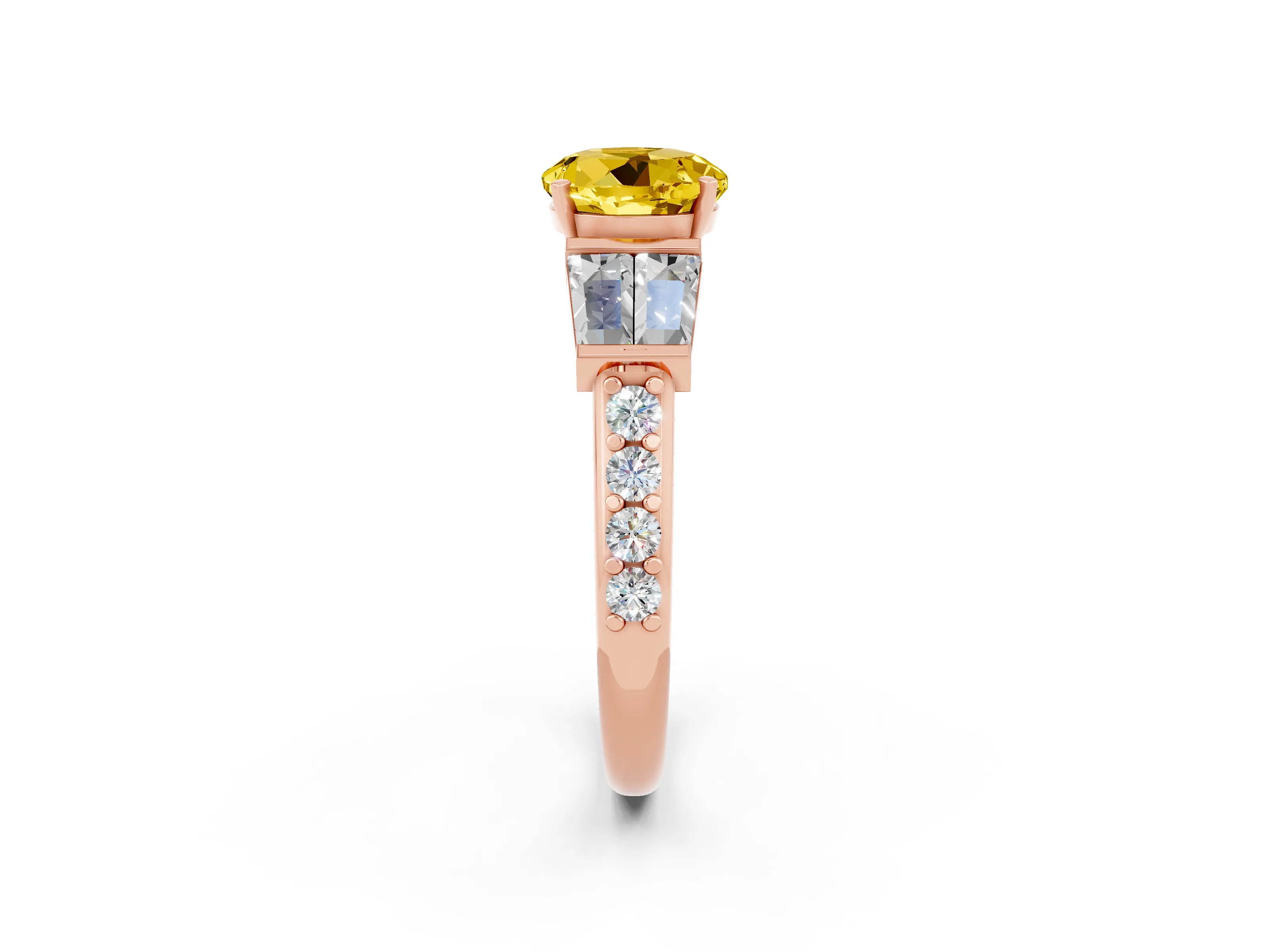 Rose gold Round Cut Yellow Sapphire Engagement Ring with Baguette Side Stones and Channel Set Band_2
