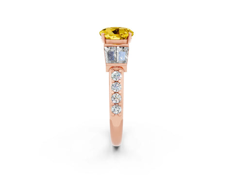 Rose gold Round Cut Yellow Sapphire Engagement Ring with Baguette Side Stones and Channel Set Band_2
