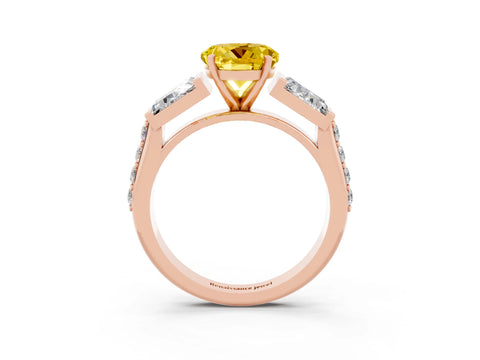 Rose gold Round Cut Yellow Sapphire Engagement Ring with Baguette Side Stones and Channel Set Band_3