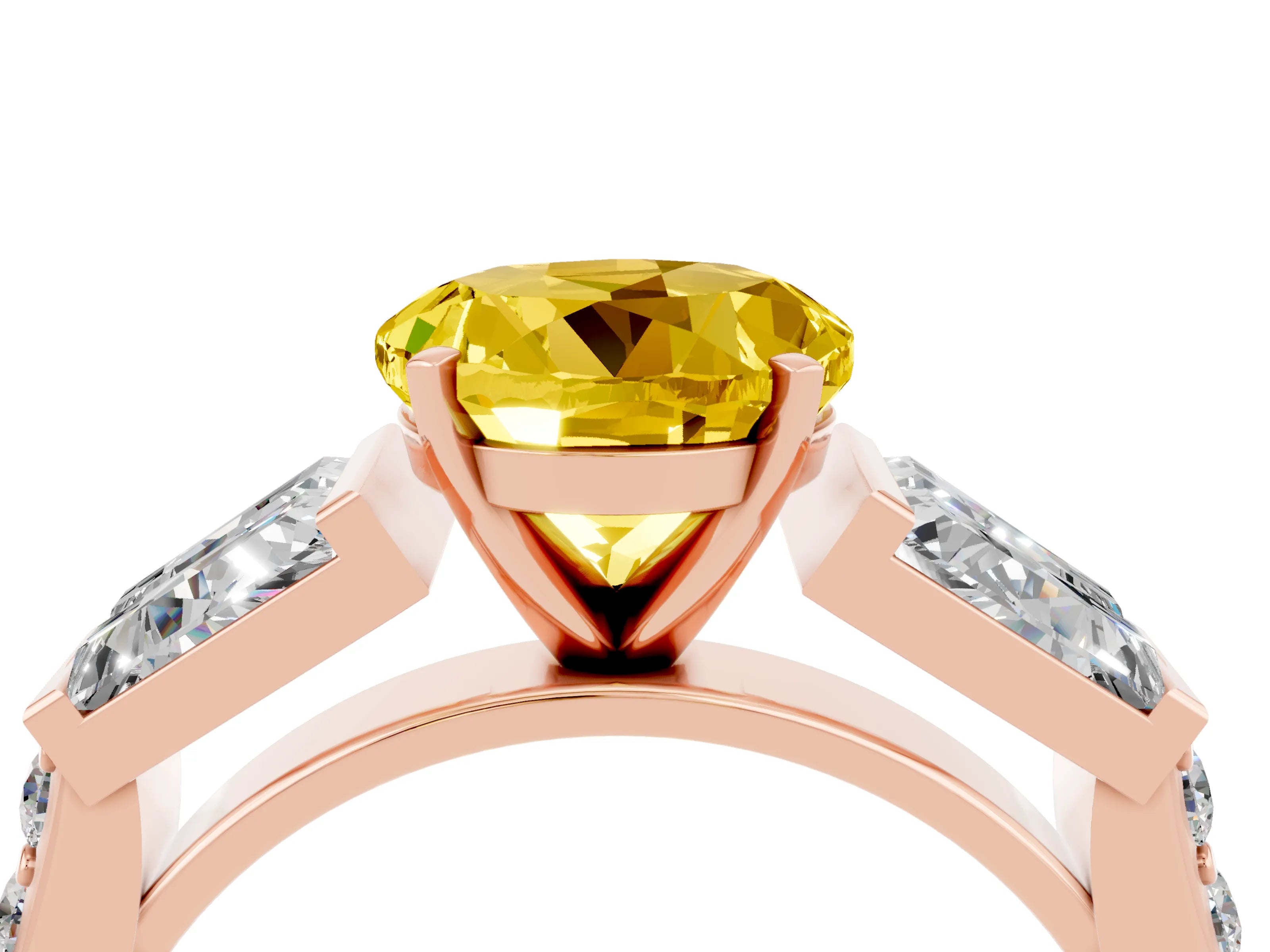 Rose gold Round Cut Yellow Sapphire Engagement Ring with Baguette Side Stones and Channel Set Band_4