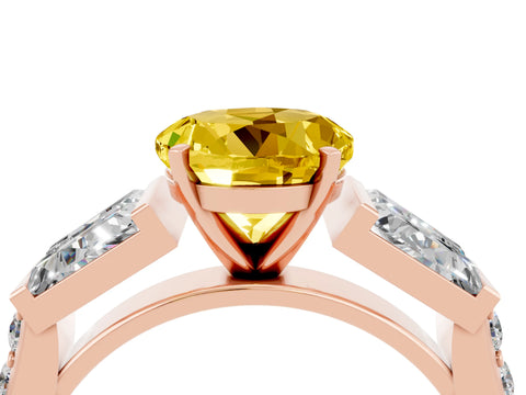 Rose gold Round Cut Yellow Sapphire Engagement Ring with Baguette Side Stones and Channel Set Band_4