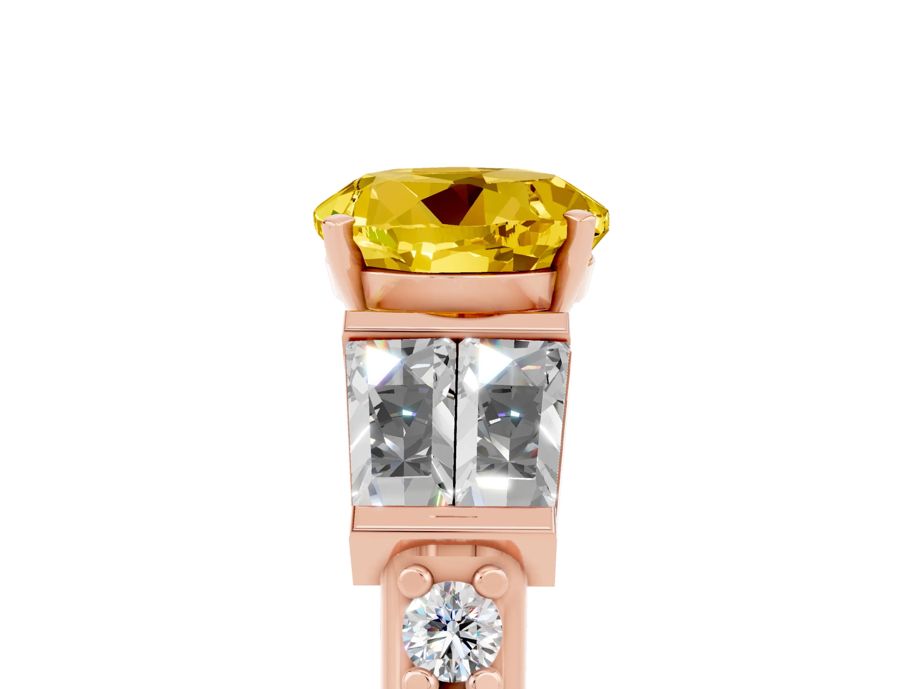 Rose gold Round Cut Yellow Sapphire Engagement Ring with Baguette Side Stones and Channel Set Band_5