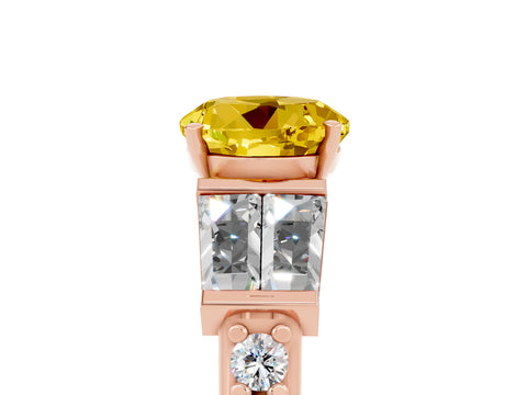 Rose gold Round Cut Yellow Sapphire Engagement Ring with Baguette Side Stones and Channel Set Band_5