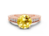 Rose gold Round Cut Yellow Sapphire Engagement Ring with Milgrain Channel Set Band and Prong Setting_24