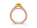 Rose gold Round Cut Yellow Sapphire Engagement Ring with Milgrain Channel Set Band and Prong Setting_27