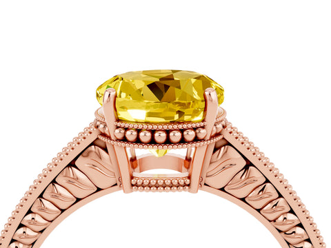 Rose gold Round Cut Yellow Sapphire Engagement Ring with Milgrain Channel Set Band and Prong Setting_28