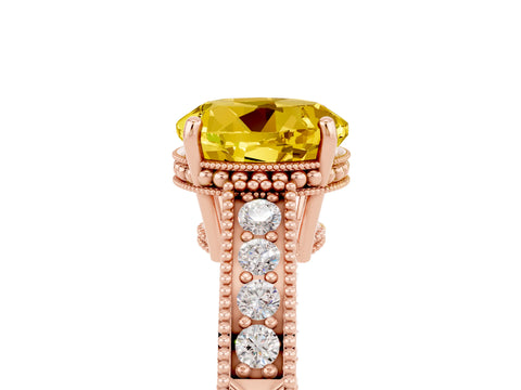 Rose gold Round Cut Yellow Sapphire Engagement Ring with Milgrain Channel Set Band and Prong Setting_29