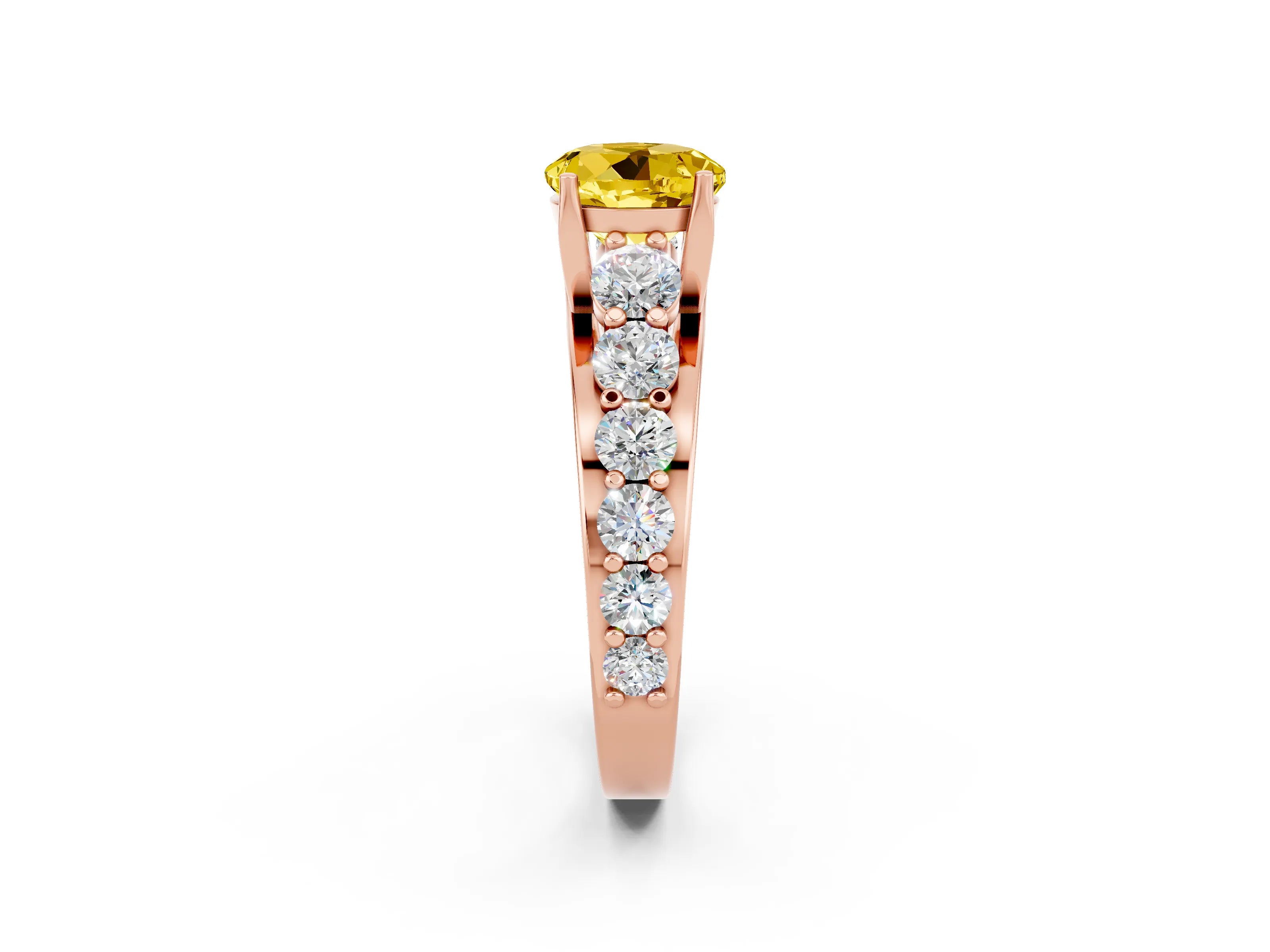 Rose gold Round Cut Yellow Sapphire Engagement Ring with Pavé Band and Four-Prong Setting_2