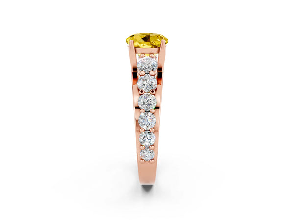 Rose gold Round Cut Yellow Sapphire Engagement Ring with Pavé Band and Four-Prong Setting