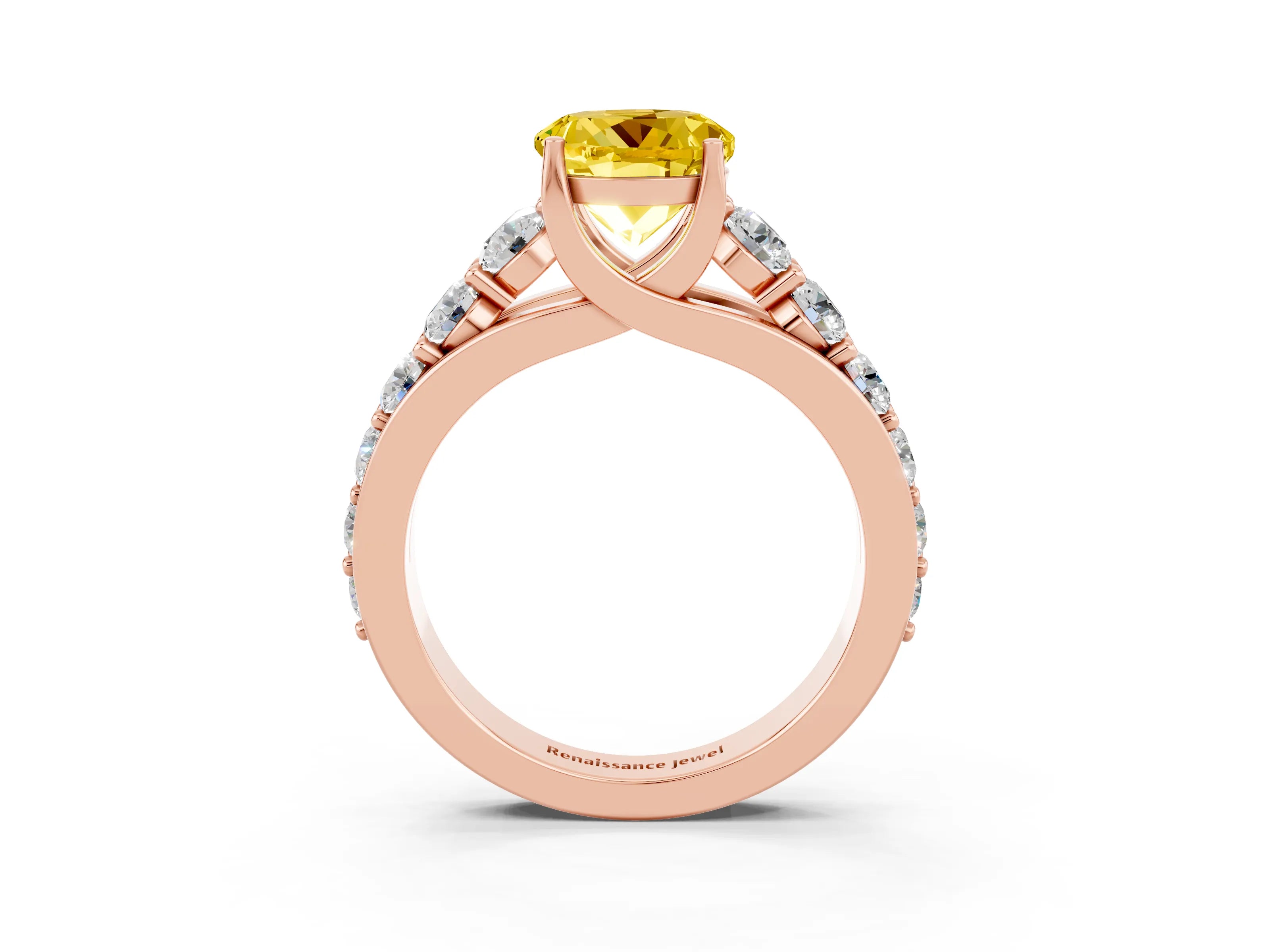 Rose gold Round Cut Yellow Sapphire Engagement Ring with Pavé Band and Four-Prong Setting_3