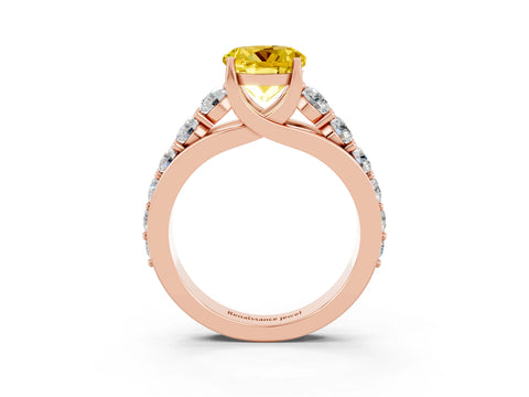 Rose gold Round Cut Yellow Sapphire Engagement Ring with Pavé Band and Four-Prong Setting_3