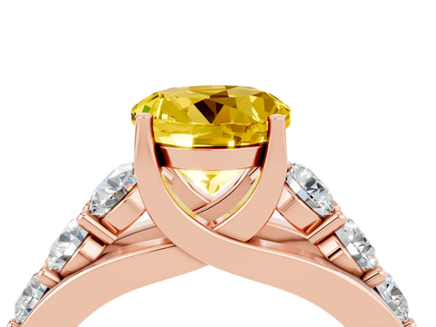 Rose gold Round Cut Yellow Sapphire Engagement Ring with Pavé Band and Four-Prong Setting_4
