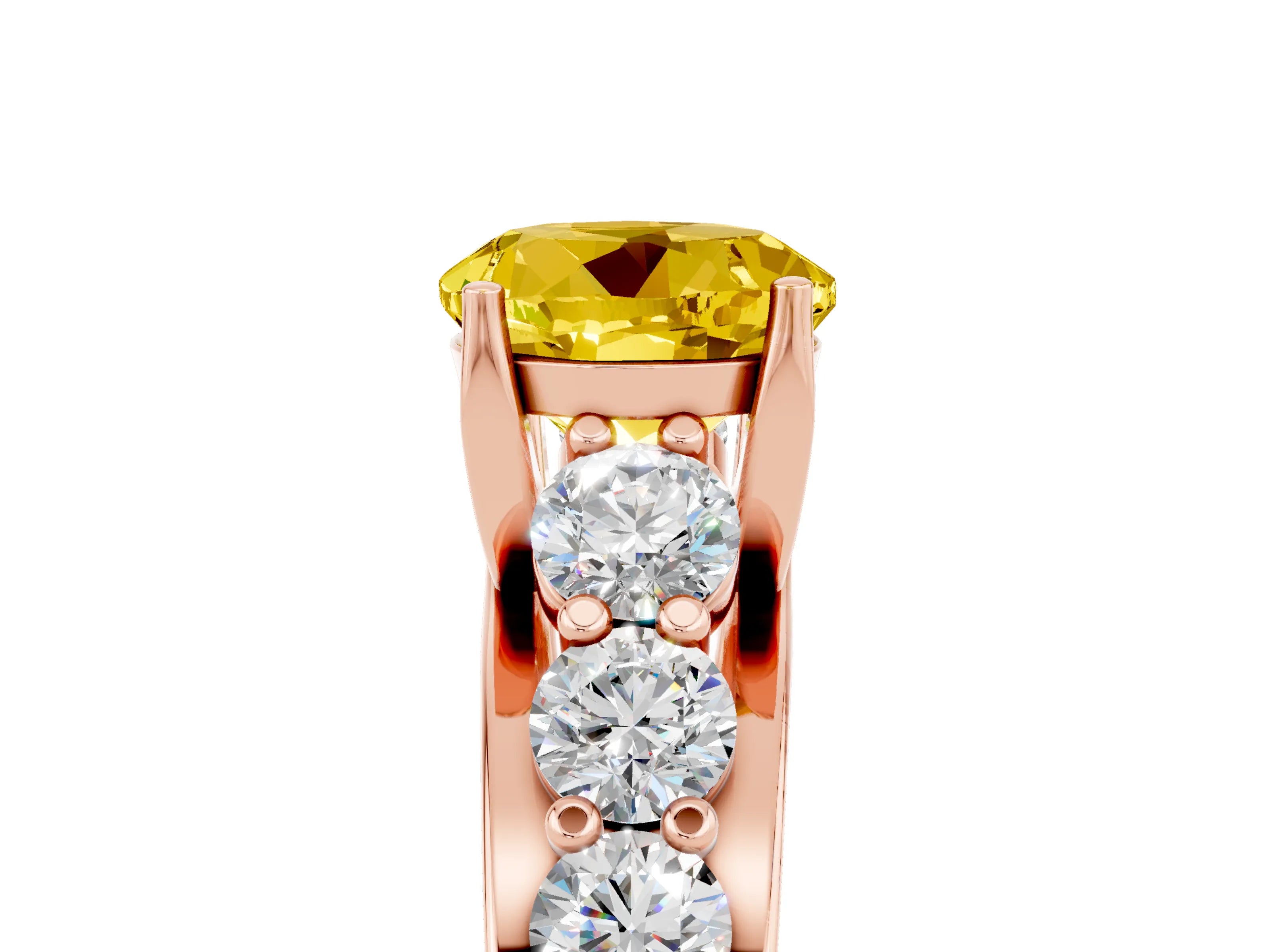 Rose gold Round Cut Yellow Sapphire Engagement Ring with Pavé Band and Four-Prong Setting_5