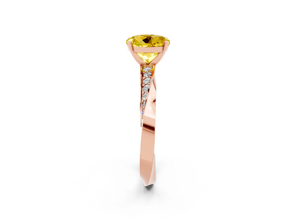 Rose gold Round Cut Yellow Sapphire Engagement Ring with Side Stone Accents and Four-Prong Setting