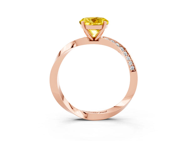 Rose gold Round Cut Yellow Sapphire Engagement Ring with Side Stone Accents and Four-Prong Setting