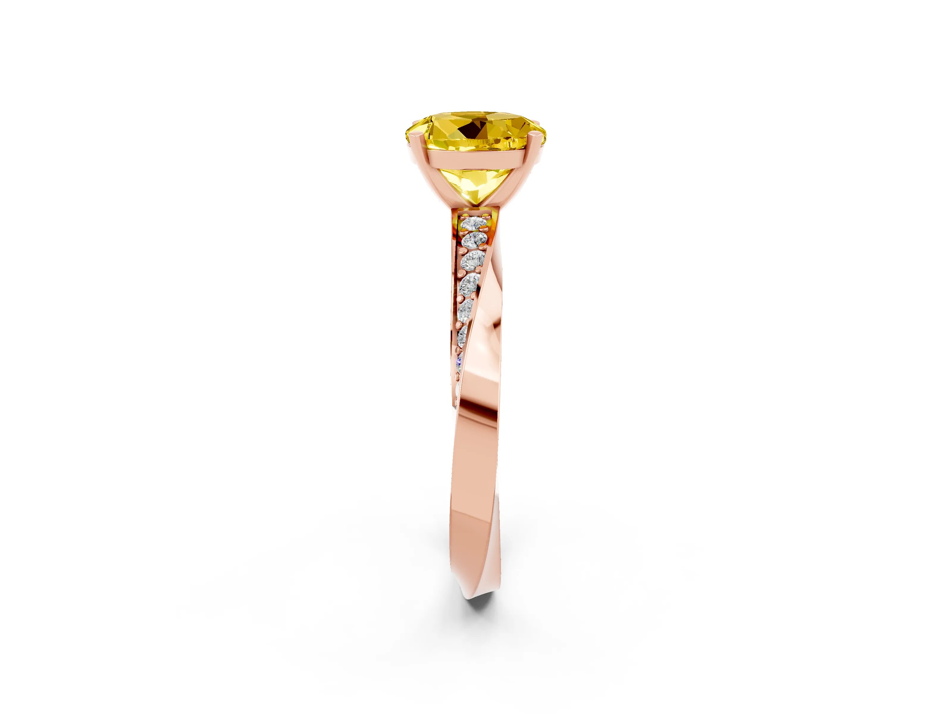 Rose gold Round Cut Yellow Sapphire Engagement Ring with Side Stone Accents and Four-Prong Setting_53