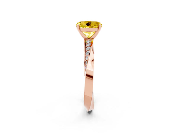 Rose gold Round Cut Yellow Sapphire Engagement Ring with Side Stone Accents and Four-Prong Setting